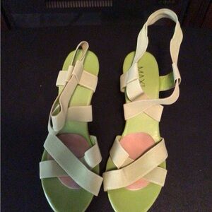 Pastel Color Block Wedge Sandals with Adjustable Slingback